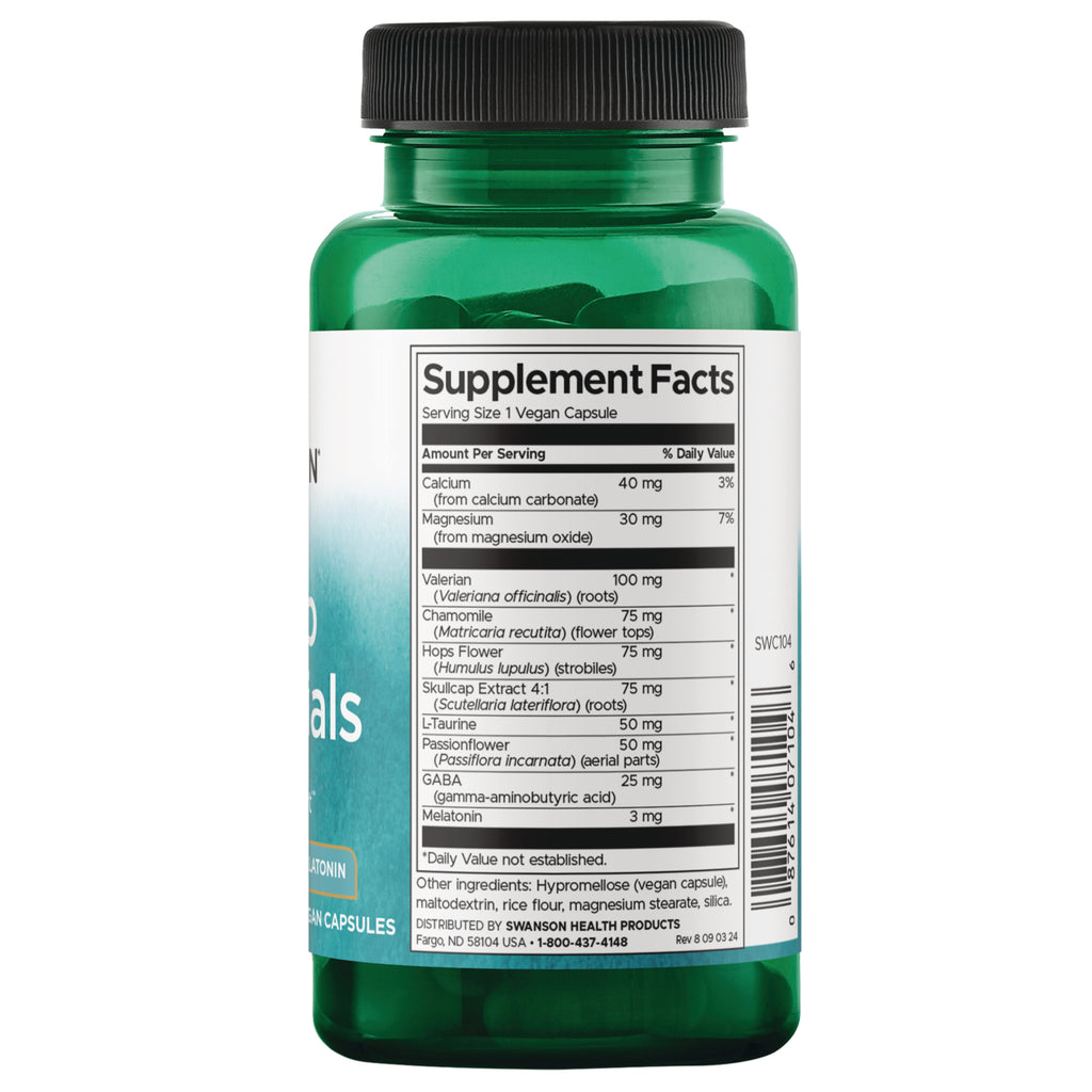 SWC105 | Back of green supplement bottle with Supplement Facts panel and ingredients list - Thumbnail