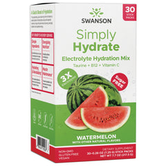 SW1926 | Swanson Simply Hydrate Electrolyte Hydration Mix, Watermelon, 30 stick packs, Taurine + B12 + Vitamin C