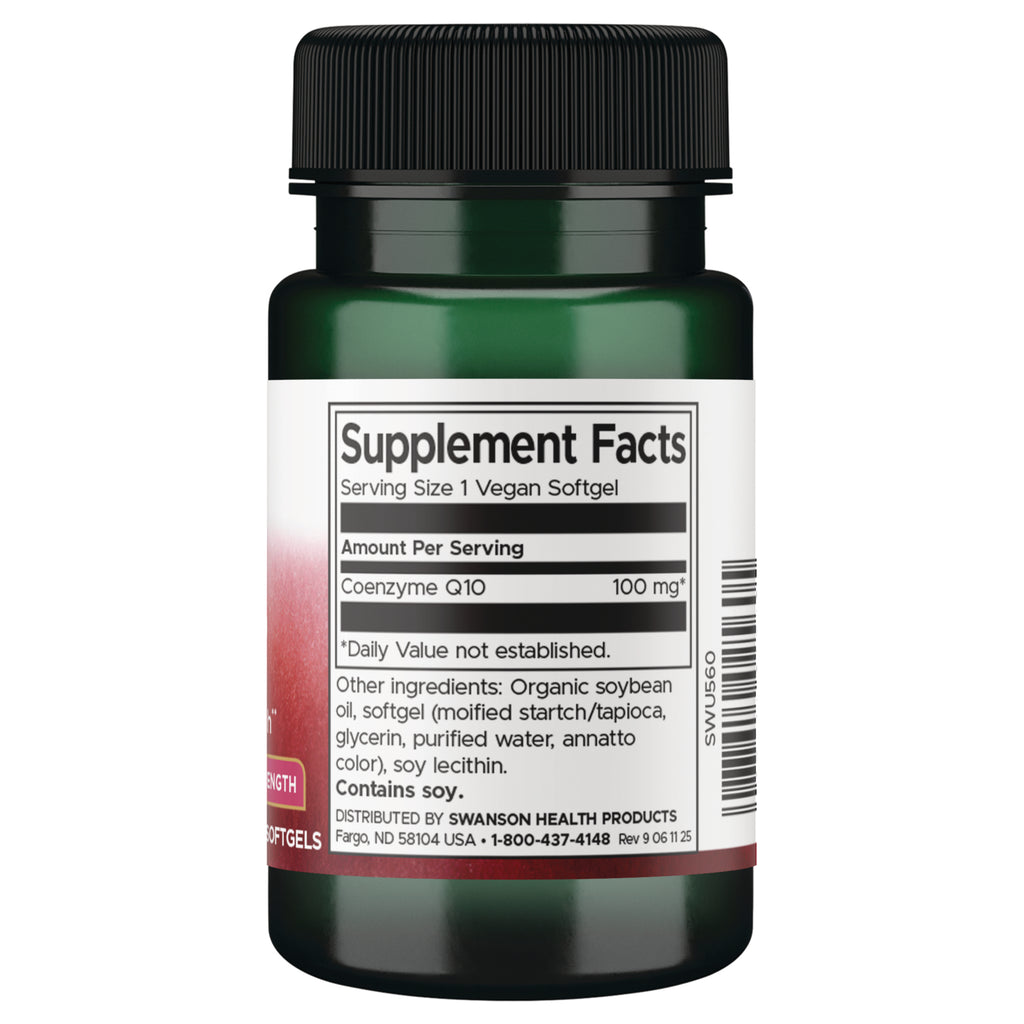 SWU560 | Supplement Facts panel: Coenzyme Q-10 100 mg per softgel - Thumbnail