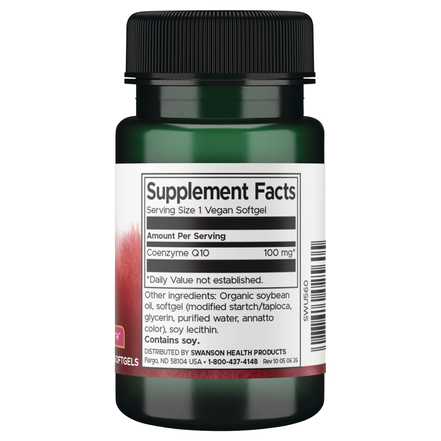 SWU560 | Supplement Facts panel: Coenzyme Q-10 100 mg per softgel