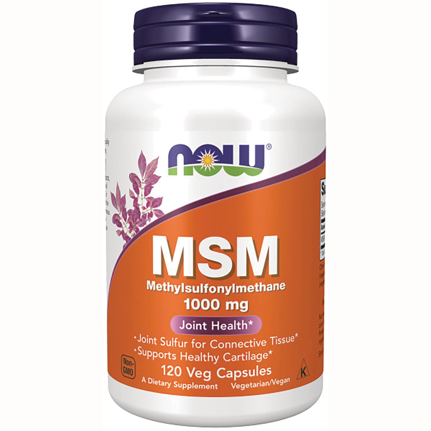 NWF063 | NOW MSM methylsulfonylmethane 1000 mg supplement bottle, 120 veg capsules