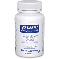 PRN186 | Pure Encapsulations Gluten/Dairy Digest dietary supplement bottle, 60 capsules