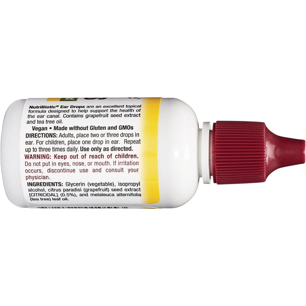 NUB017 | back label of ear drops bottle showing directions, warning, and ingredients with red cap - Thumbnail