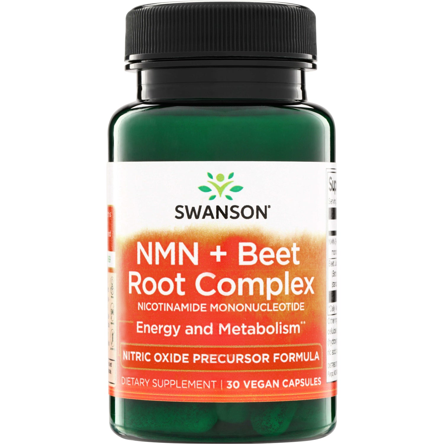 SW1922 | Swanson NMN + Beet Root Complex supplement bottle, 30 vegan capsules; Nitric Oxide Precursor Formula