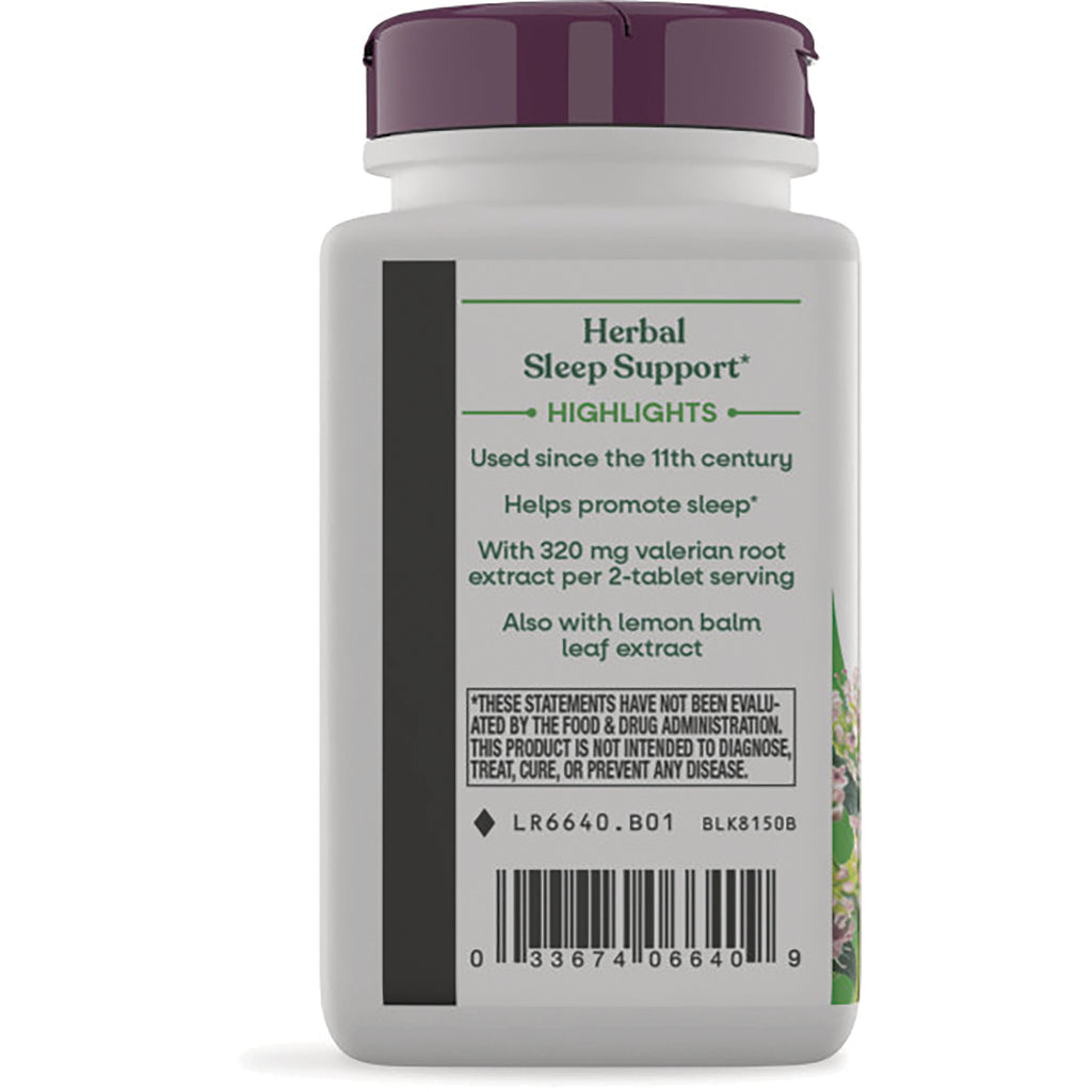 NW749 | back label of sleep support bottle showing highlights, 320 mg valerian root per 2-tablet serving, lemon balm and barcode - Thumbnail