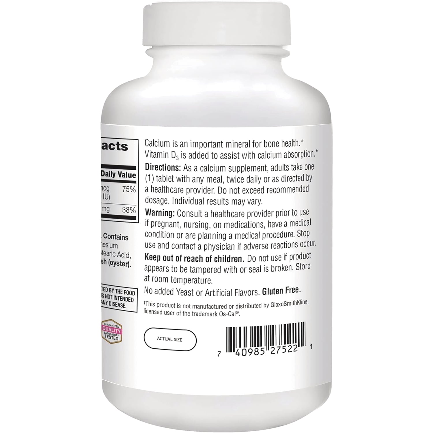CNT262 | Back of white supplement bottle showing directions, warnings, nutrition panel and barcode