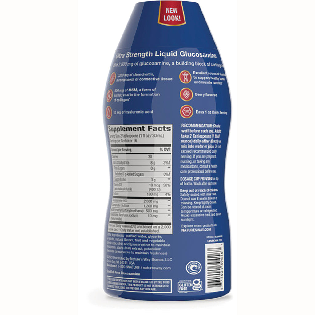 WLS008 | Back of Ultra Strength Liquid Glucosamine bottle with supplement facts and directions - Thumbnail