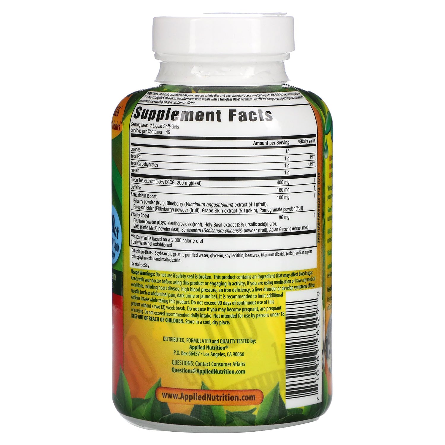 APT010 | Back label with Supplement Facts, ingredients, warnings, and barcode