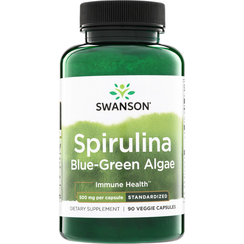 SWU948 | Swanson Spirulina Blue-Green Algae supplement, 500 mg per capsule, 90 veggie capsules - Thumbnail
