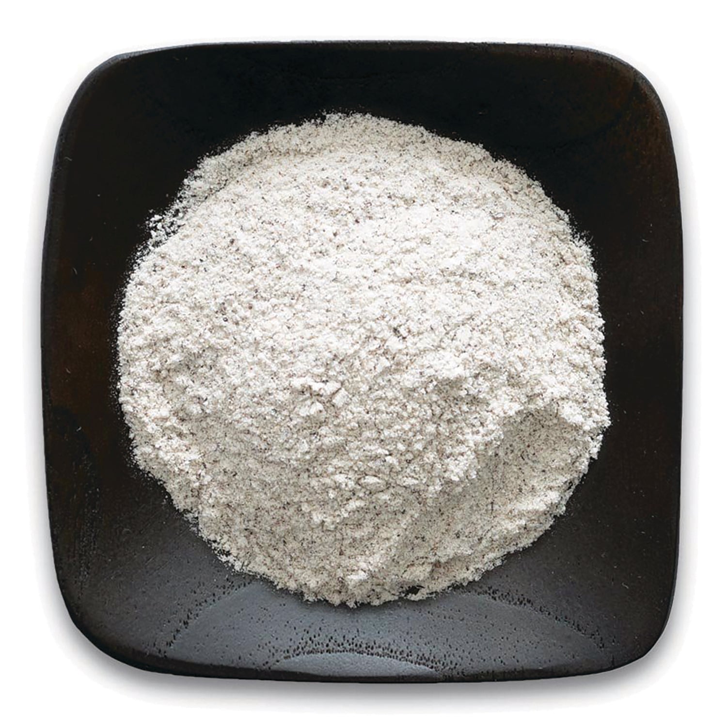 FNP059 | bowl of white powder or flour on a dark square plate