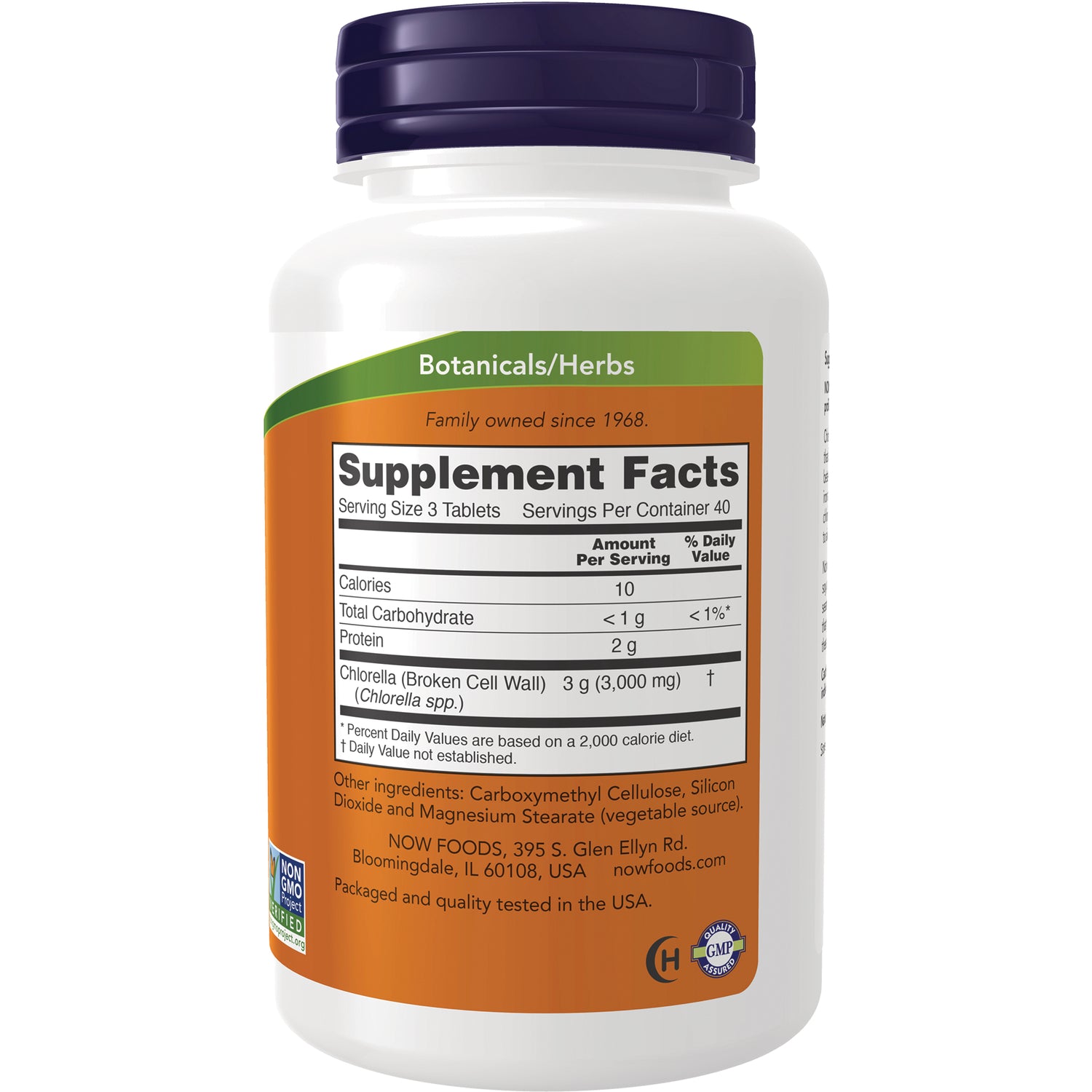 NWF1039 | White supplement bottle back showing Supplement Facts label and ingredients including Chlorella