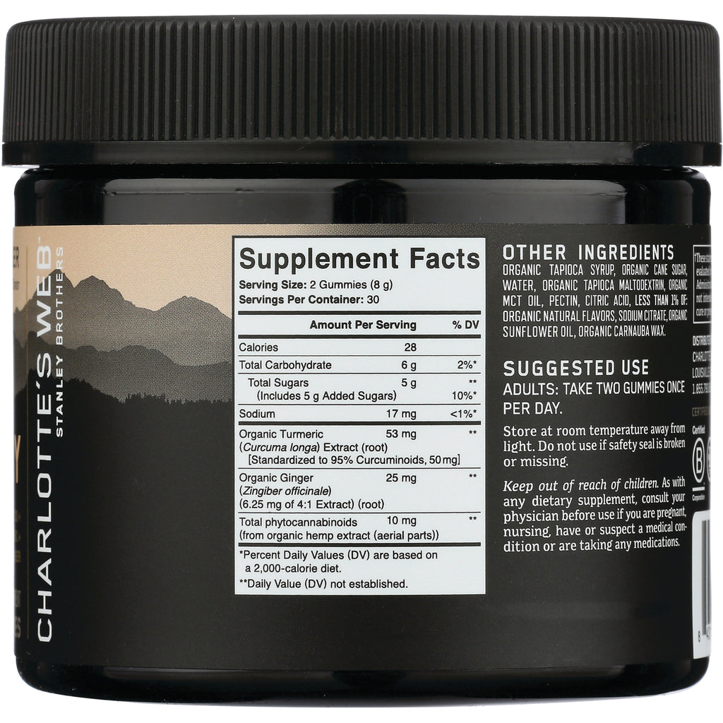 CHW017 | Back label of black jar showing Supplement Facts panel, other ingredients and suggested use for gummies - Thumbnail