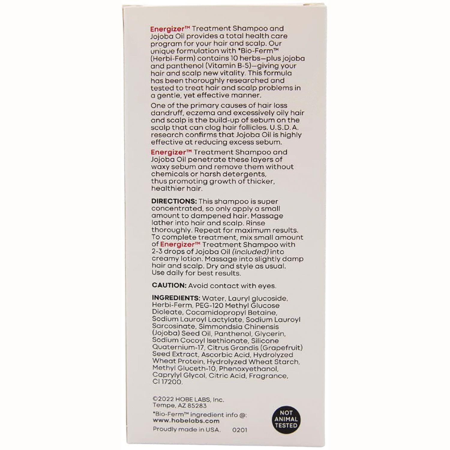 HBL007 | Back panel showing directions, caution, and ingredients text for shampoo box