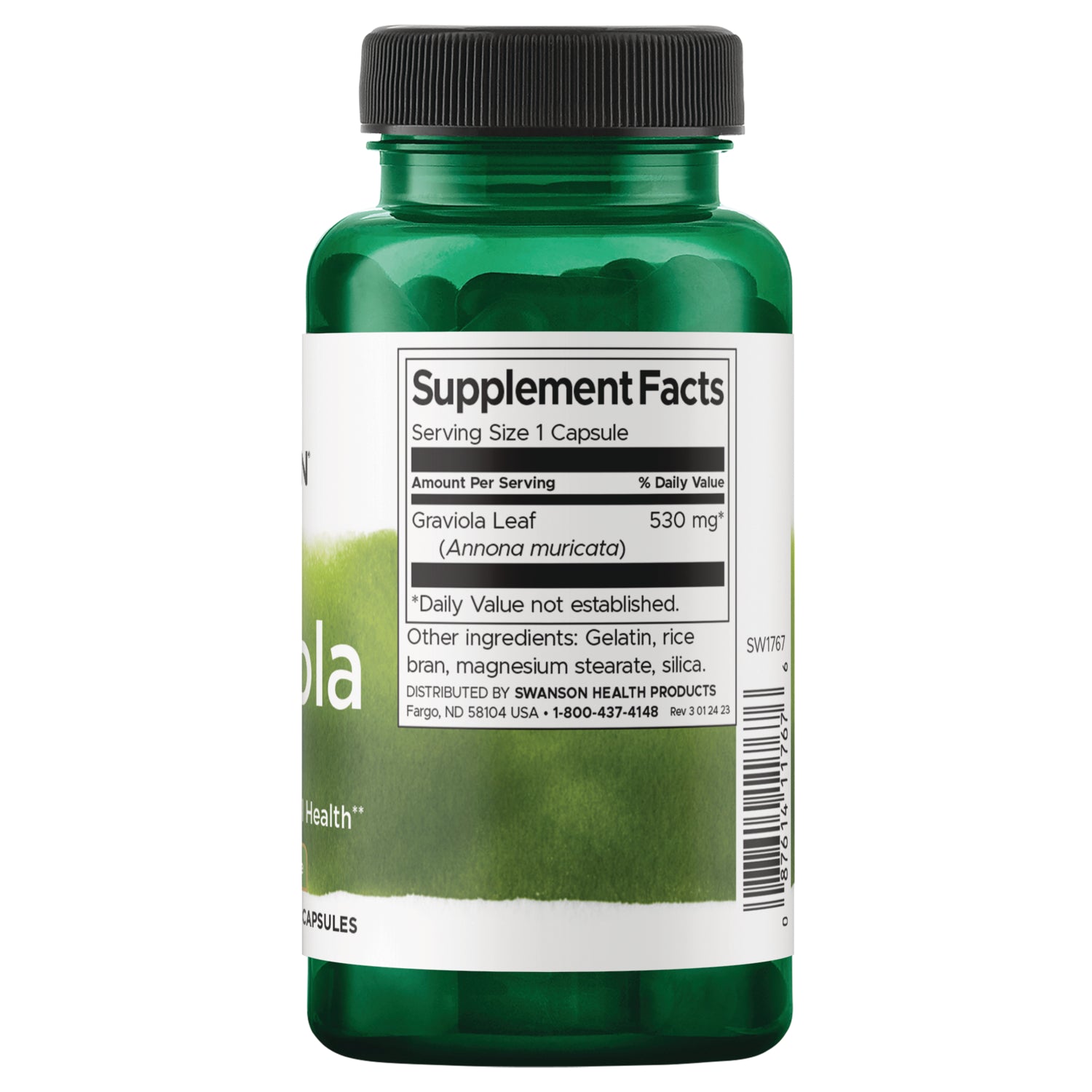 SW1767 | Back label with supplement facts and serving information