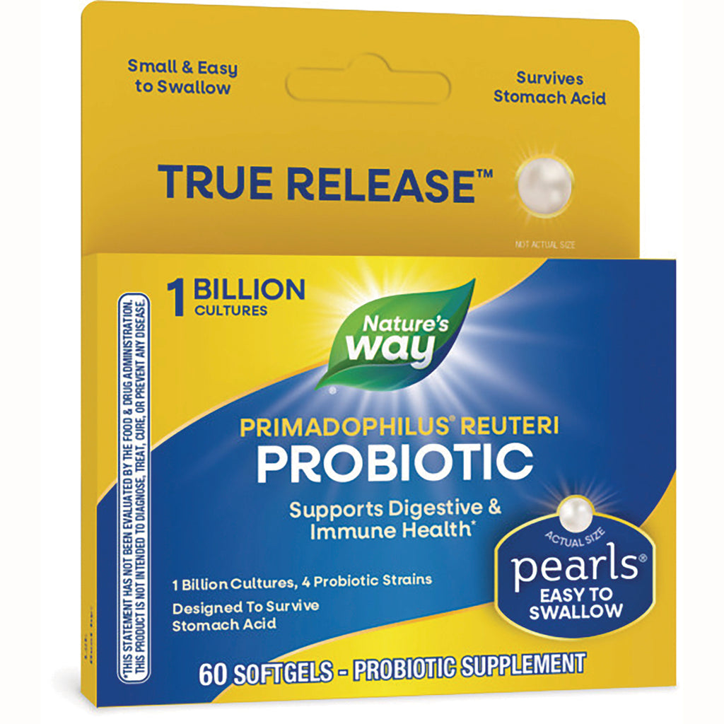 NW641 | Nature's Way Primadophilus Reuteri probiotic 60 softgels box, pearls easy to swallow, supports digestive and immune health - Thumbnail