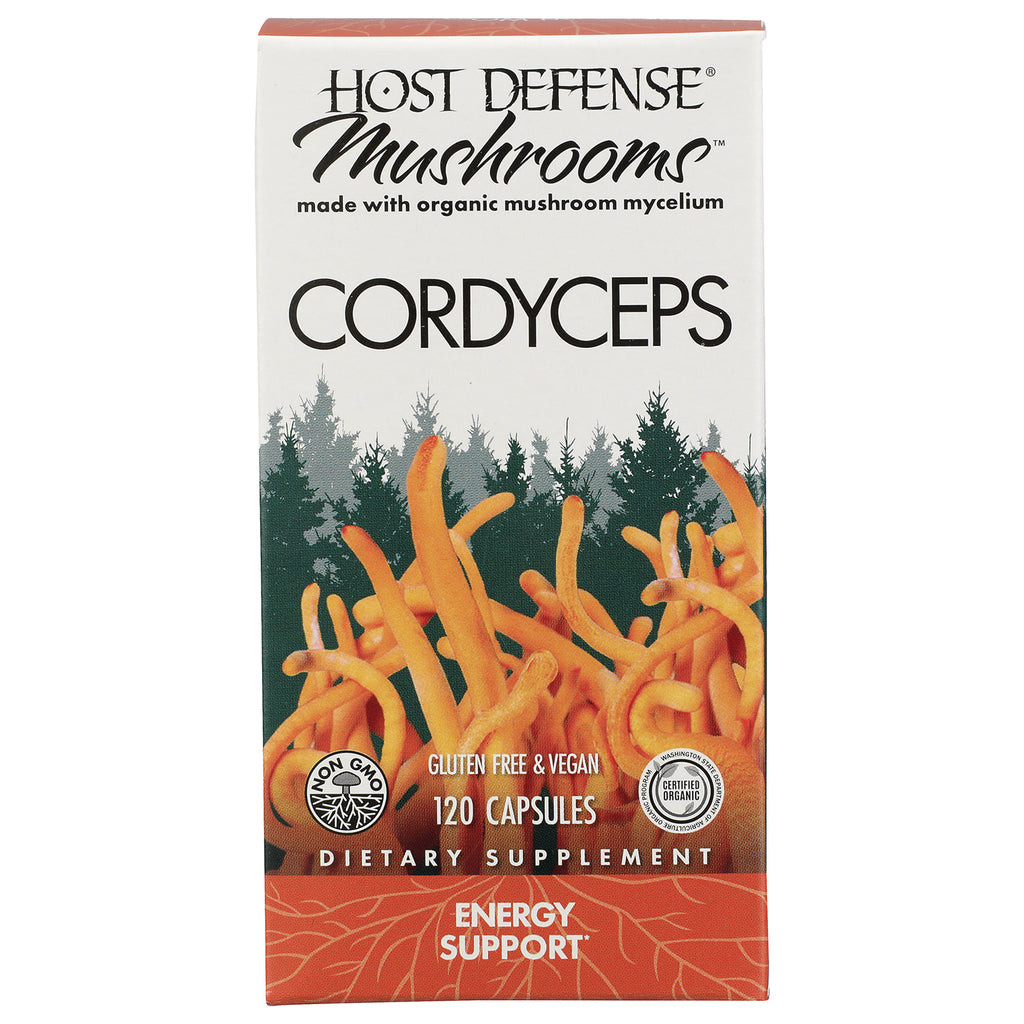 FUN004 | Host Defense Mushrooms Cordyceps box front with orange cordyceps illustration, 120 capsules, energy support - Thumbnail