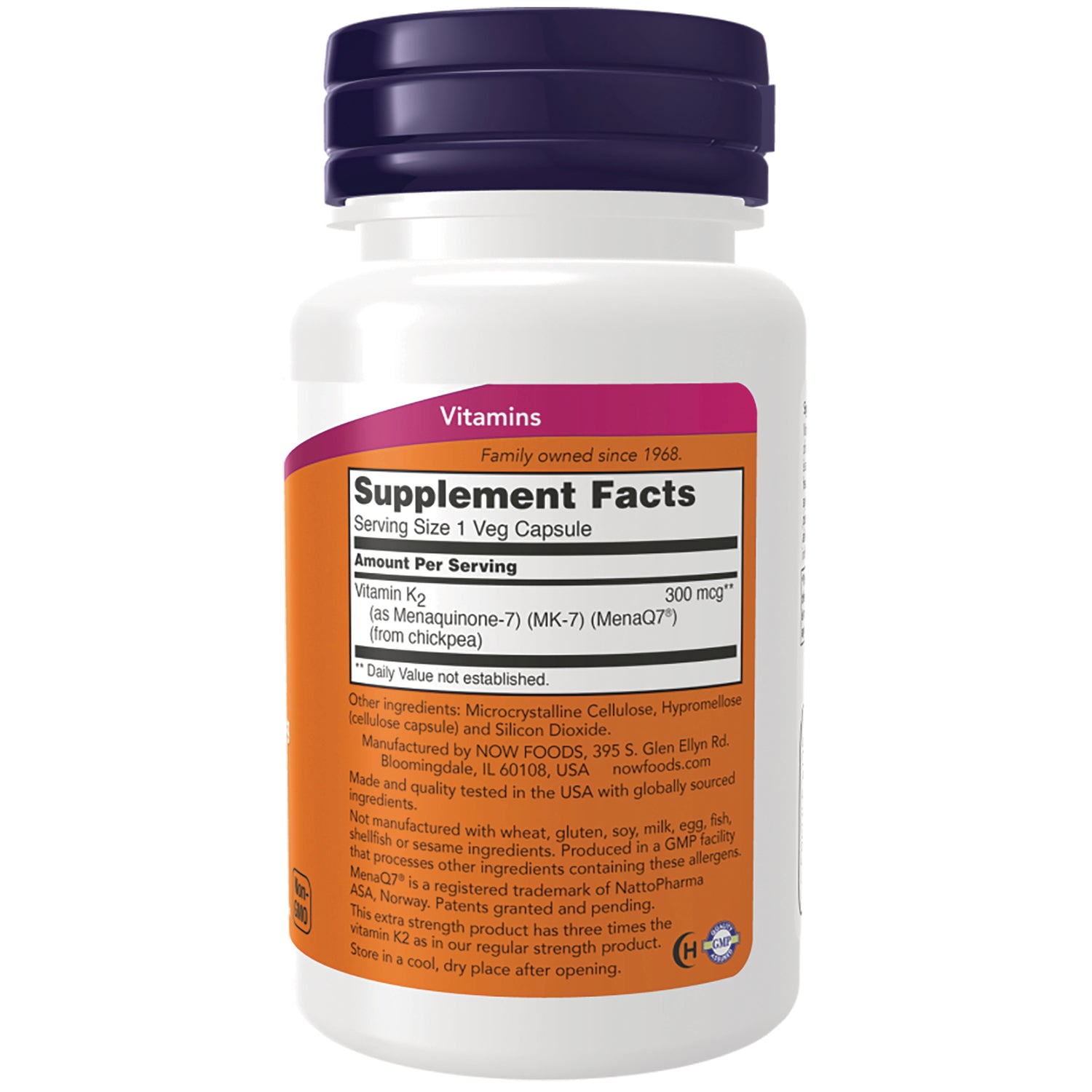 NWF1372 | Back of white supplement bottle showing Supplement Facts label, serving size and ingredient text