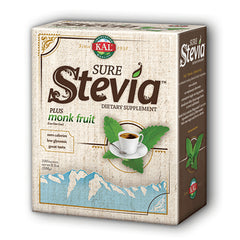 KL506 | KAL Sure Stevia dietary supplement box front showing product name monk fruit and cup of coffee illustration
