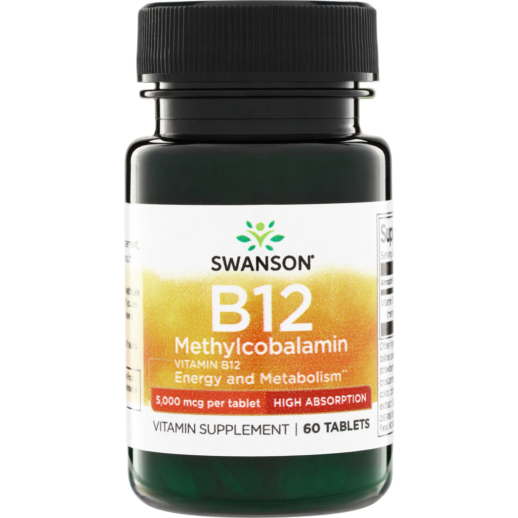 SWU122 | Swanson B12 Methylcobalamin supplement, 5,000 mcg per tablet, high absorption, 60 tablets - Thumbnail