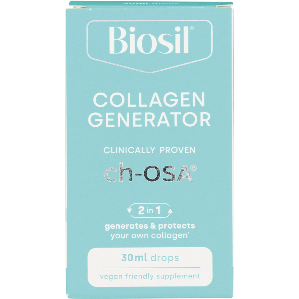 NFC054 | Biosil Collagen Generator teal 30ml drops supplement box labeled ch-OSA and vegan friendly - Thumbnail