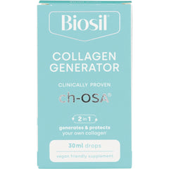 NFC054 | Biosil Collagen Generator teal 30ml drops supplement box labeled ch-OSA and vegan friendly