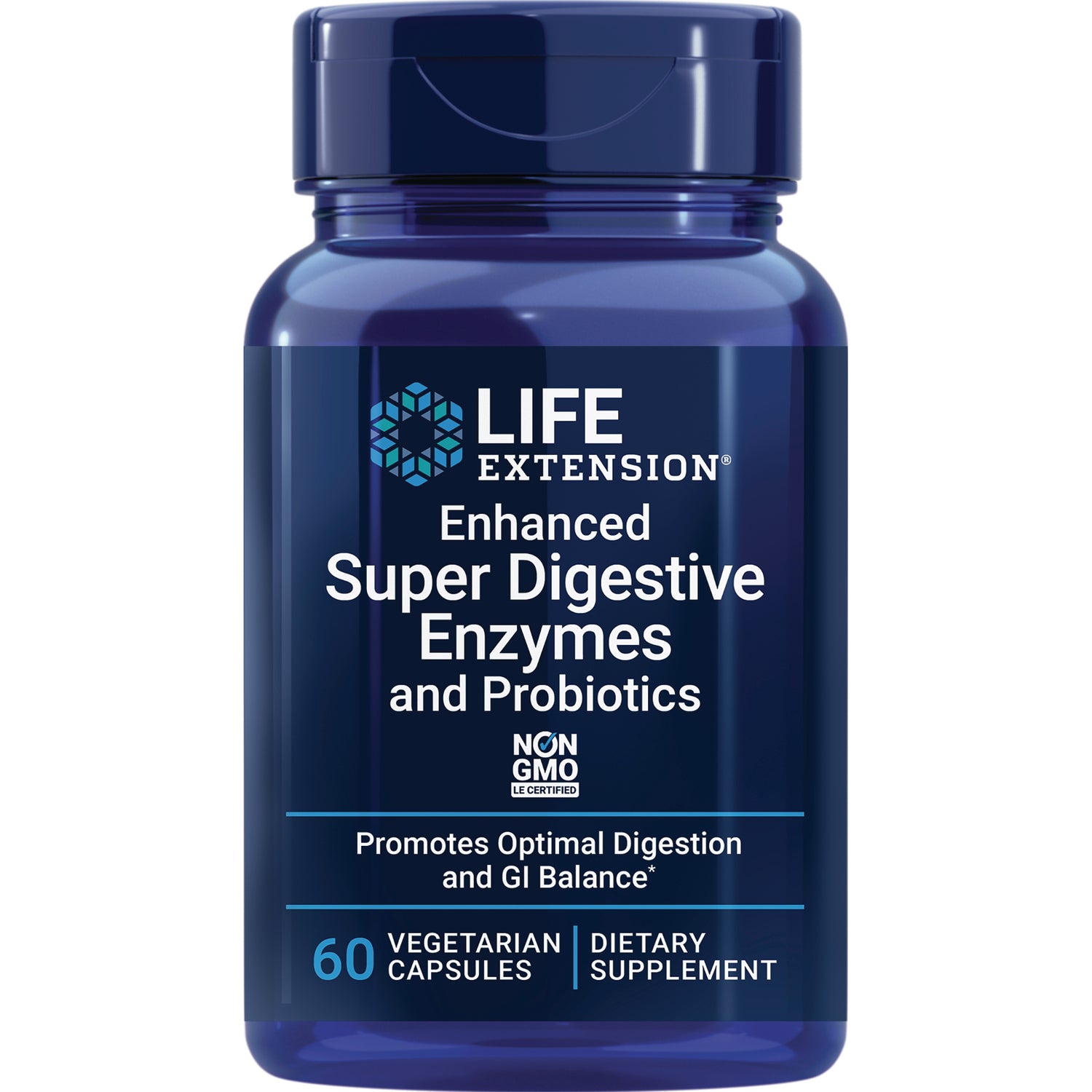 LE590 | Life Extension Enhanced Super Digestive Enzymes and Probiotics bottle, 60 vegetarian capsules dietary supplement
