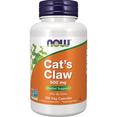 NWF464 | NOW Cat's Claw 500 mg herbal supplement bottle, 100 veg capsules