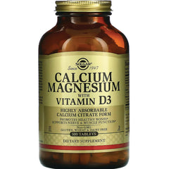 Solgar Calcium Magnesium with Vitamin D3 amber glass bottle labeled 300 tablets dietary supplement