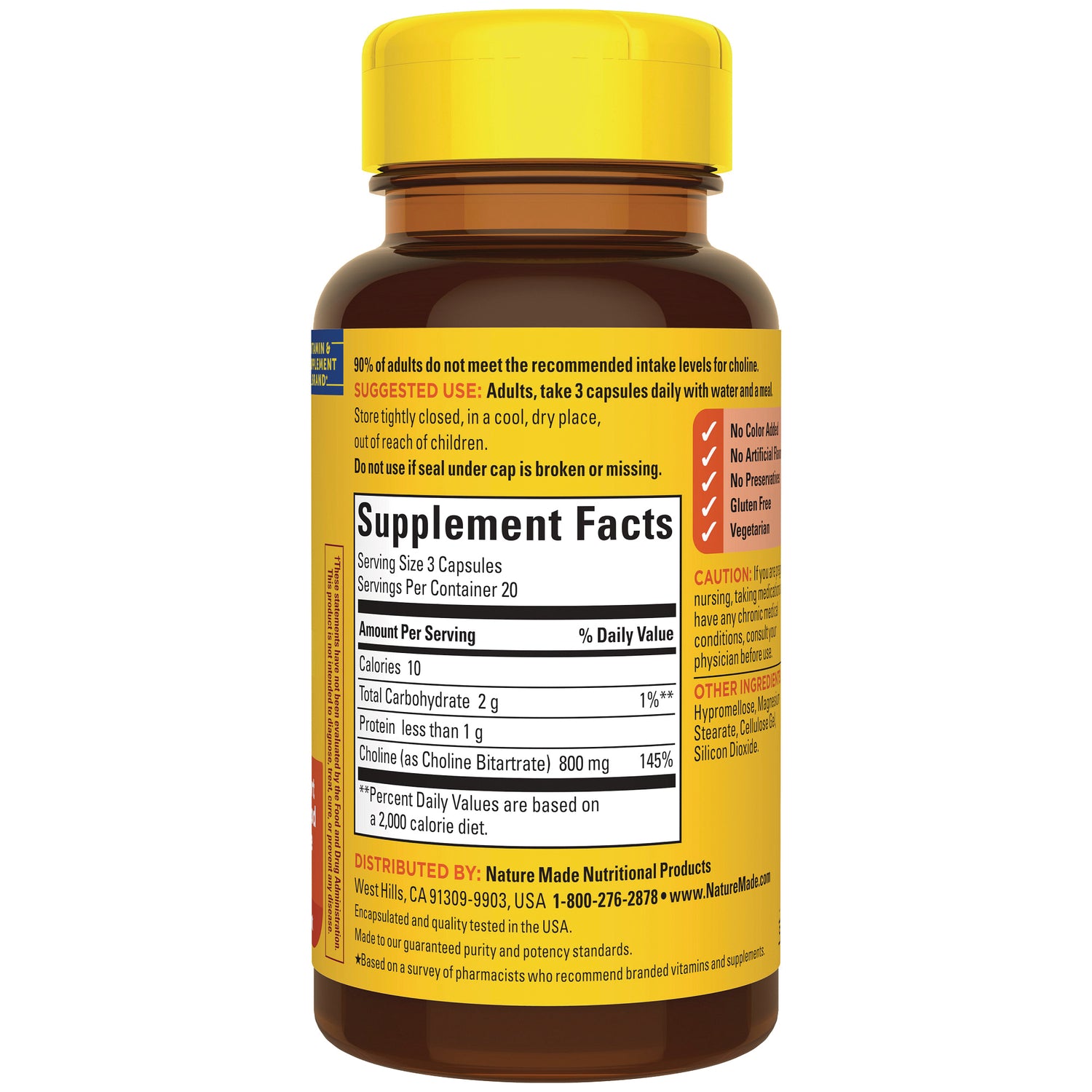 NTM182 | Back of amber supplement bottle showing Supplement Facts panel with serving size, amounts and directions