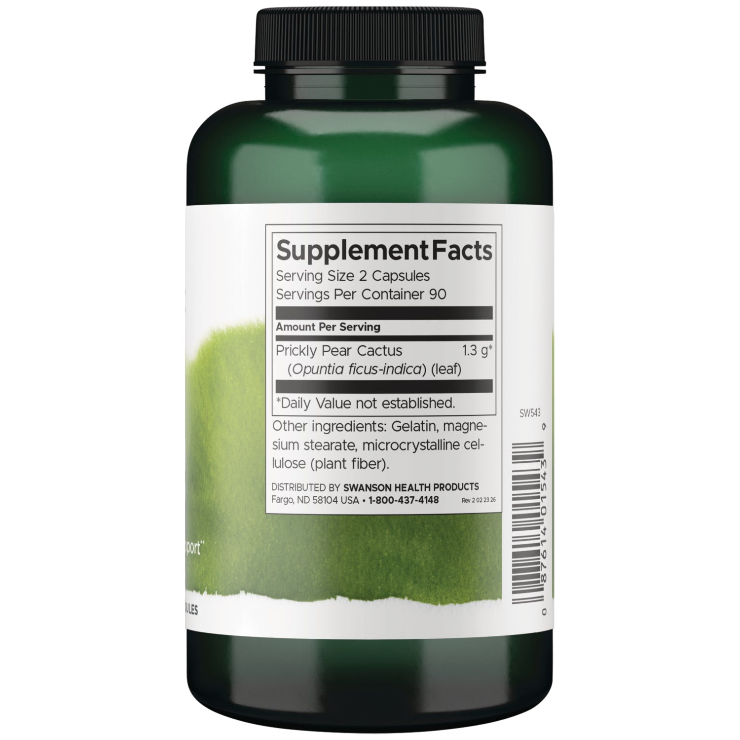 SW543 | Back label with supplement facts and serving information