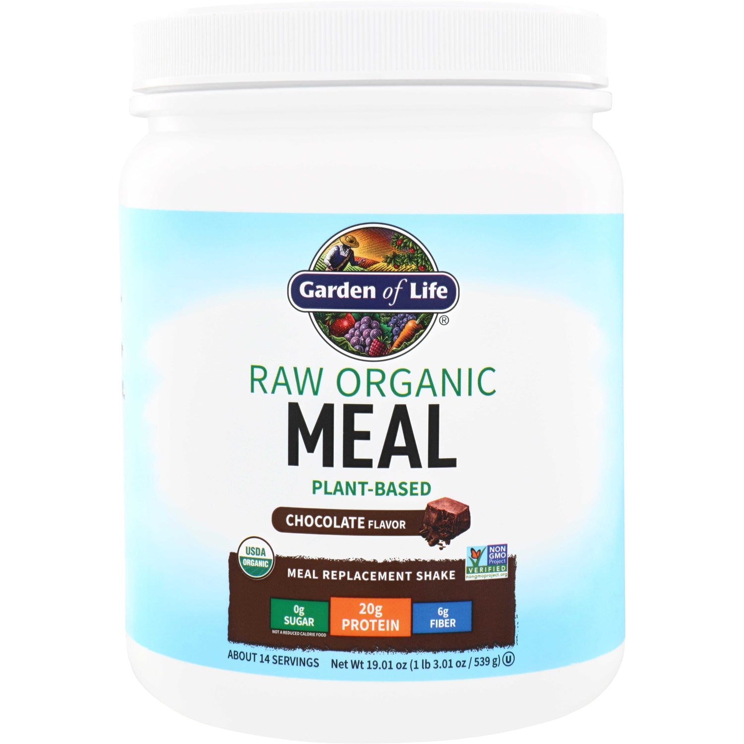 GLF157 | Garden of Life Raw Organic Meal Plant-Based Chocolate meal replacement shake, 20g protein