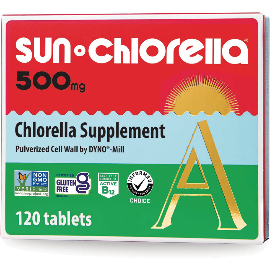 SU009 | Sun Chlorella 500 mg chlorella supplement, 120 tablets; Non-GMO, Gluten Free, Active B12, Informed Choice - Thumbnail