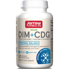 JR260 | Front label of Jarrow Formulas vegan DIM+CDG dietary supplement bottle 30 veggie capsules hormonal balance