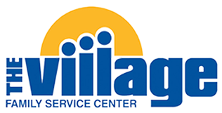 Logo of The Village Family Service Center with a blue and yellow design.