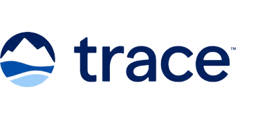 Trace logo with blue mountain graphic and text on a transparent background