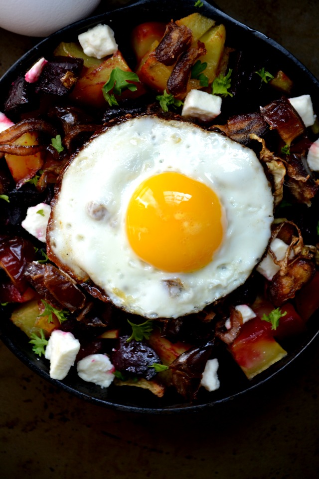 Roasted Potato and Beet Hash with Goat Cheese