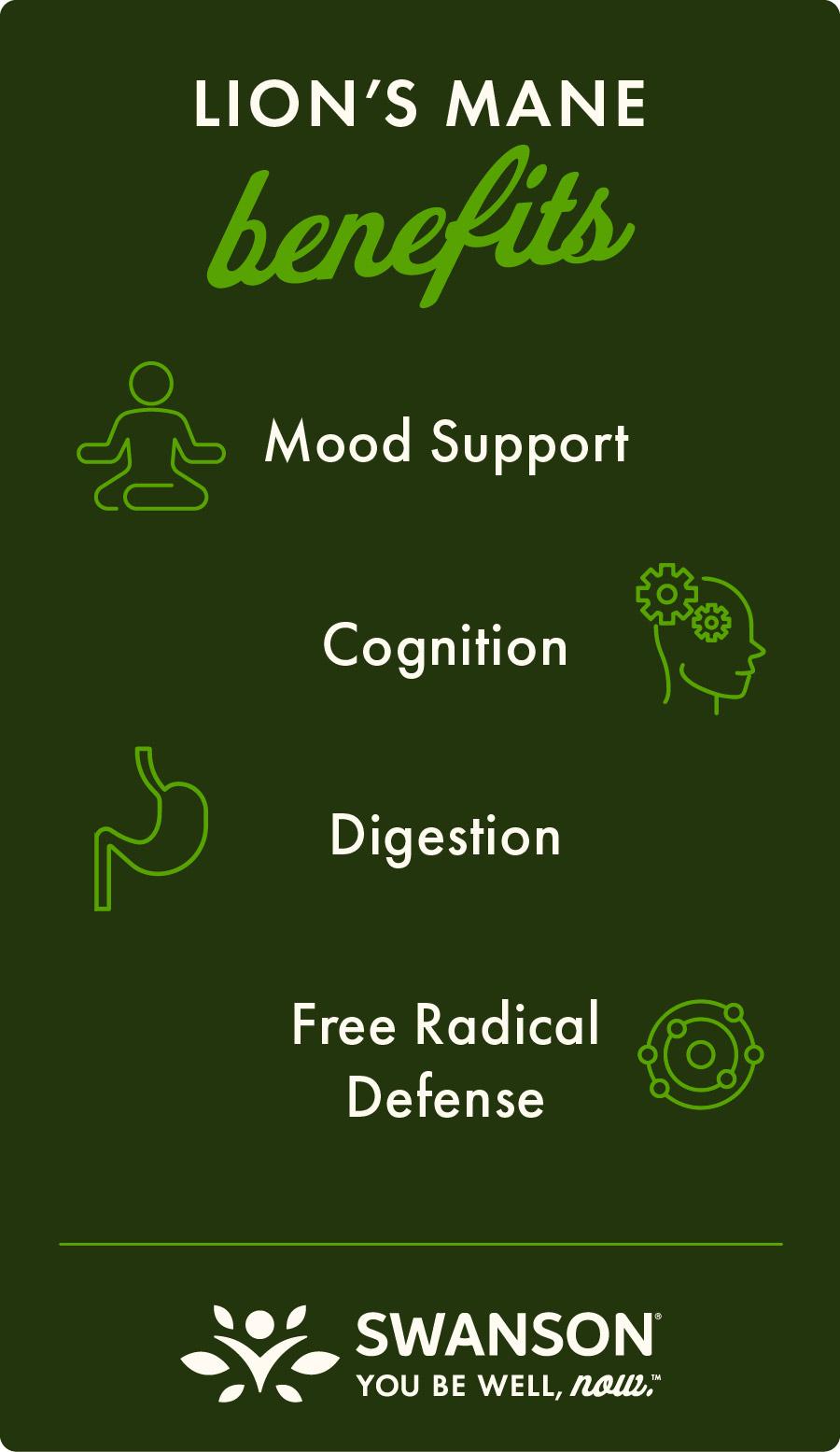 Infographic that talks about the benefits of lions mane.